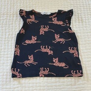 Girls H & M Black Tee with Pink Cat Design